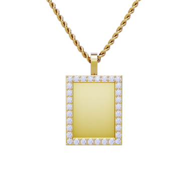 14k Yellow Gold Rectangle Shaped Diamond Memory Charm Pendant 1.50 Cwt.